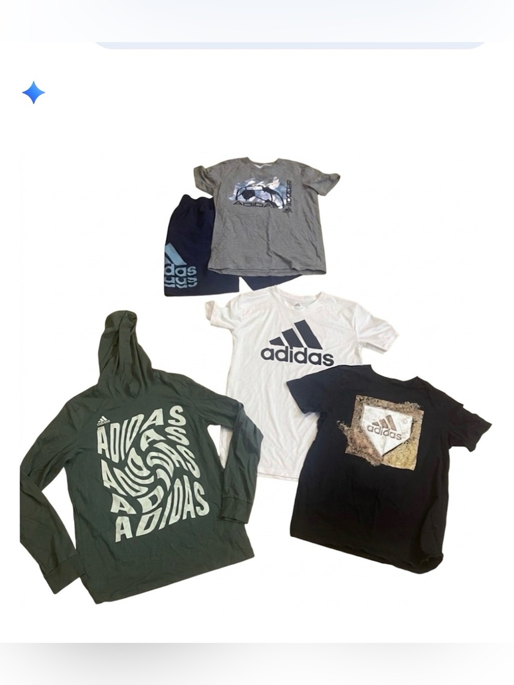 Adidas Boys- 3 shirts, 1 Hoodie, and 1 pair of shorts- all size L